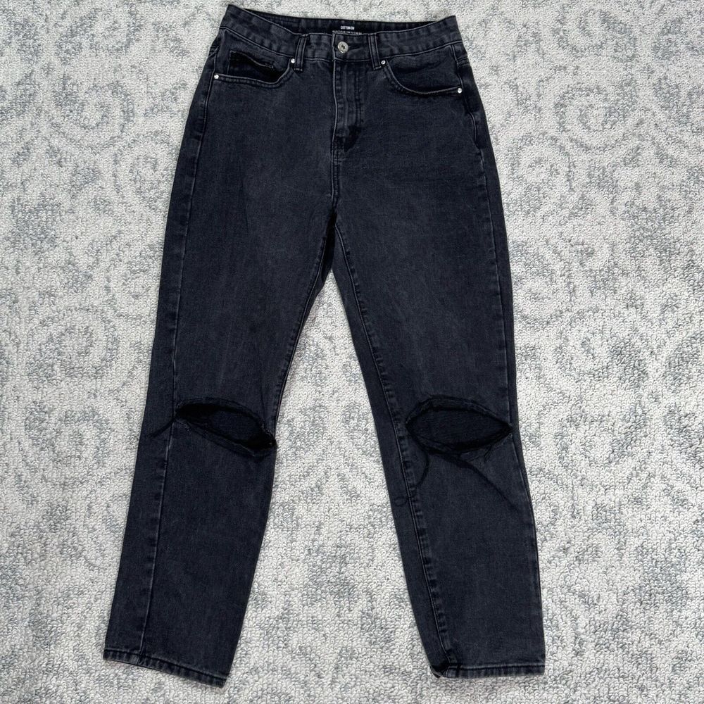 Cotton On Charcoal High Waisted Mom‎ Jeans Denim Size 6 Distressed Stretch